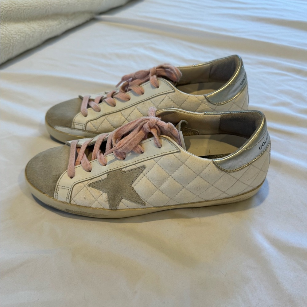 White quilted golden goose with pink detailing